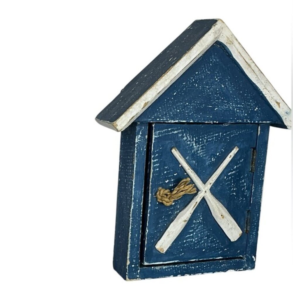 Nautical Boathouse Key Holder Wood  Wall Decor or Freestand Rustic Blue White - Picture 15 of 16